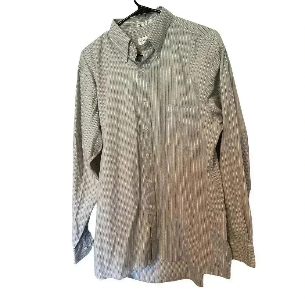 VAN HEUSEN DRESS SHIRT SIZE LARGE LIGHT GRAYS WITH STRIPES